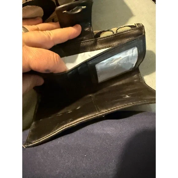 Coach Signature Canvas Shoulder Bag w Matching Wallet Turnlock Black Tan - Picture 7 of 10